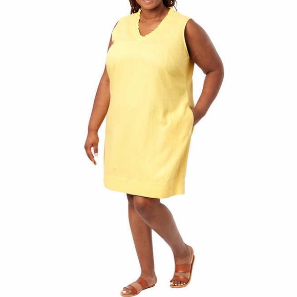 NWT Briggs Ladies' Ruffle V-Neck Linen Blend Dress - Picture 4 of 4